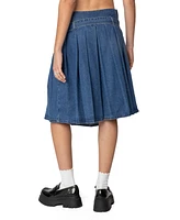 Edikted Women's Belted Pleated Denim Midi Skirt