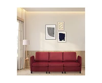 gaomon 86 Inch Sofa With Petal & Comfortable Cushion, Comfy Modern 9-Seats Sofa, Removable Medium Firm Sofa Cushion, Wine Red