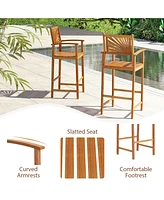 Gymax Set of Outdoor Acacia Wood Bar Stools Bar Height Patio Chairs w/ Backrests