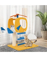 Gymax Aviation-themed Cat Tree for Indoor Cats w/ Helicopter Top Perch Scratching Post