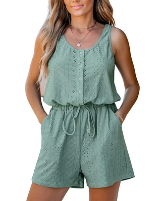 Cupshe Women's Light Green Sleeveless Jersey Eyelet Romper