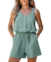 Cupshe Women's Light Green Sleeveless Jersey Eyelet Romper