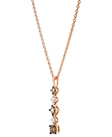 Brown & White Diamond Vertical Drop Pendant Necklace (1/2 ct. t.w.) in 14k Rose Gold, 16" + 2" extender