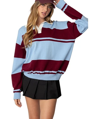 Edikted Women's Kian Striped Polo Sweater