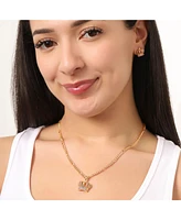 Juicy Couture Crown Pendant Necklace & Stud Earrings Set - Pink Crystal Embellished