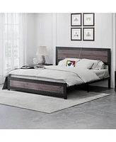 gaomon Full Size Bed Frame with Headboard, Industrial Platform Bed Frame with Charging Station, No Box Spring Required, Easy to Assemble