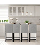 Gymax 4PCS Upholstered Counter Stools Bar Stool Home Kitchen w/ Wooden Legs Grey