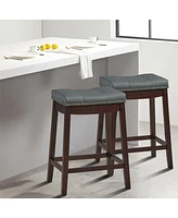 Gymax Set of 2 Nailhead Saddle Bar Stools 24'' Counter Stools with Cushion