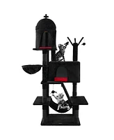 Gymax Gothic Cat Tree for Indoor Cats Black Large Cat Tower w/ 2 Cat Condos