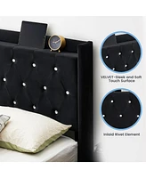 gaomon Floating Bed Frame Queen Size with Led Lights, Upholstered Platform Bed Frame