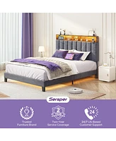 Sersper Upholstered Bed Frame with Charging Station and Storage Headboard
