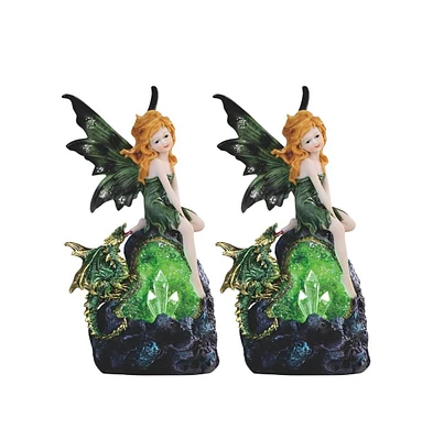 Fc Design "2-pc Set" 8"H Green Fairy and Baby Dragon with Led Faux Crystal Stone Figurine Statue Ornament Home Room Office Decor and Perfect Ideas for