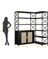 gaomon Corner Bookshelf, 6 Tier Book Shelf with Storage, Farmhouse L Shaped Book-Shelf Cabinet, Modern Industrial Bookcase for Home Office