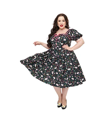 Unique Vintage Plus 1940s Sweetheart Button Front Swing Dress