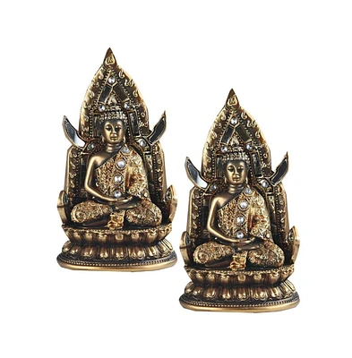 Fc Design "2-pc Set" 8"H Brass Color Thai Buddha Meditation on Lotus Seat Figurine Statue Ornament Home Room Office Decor and Perfect Ideas for Housew