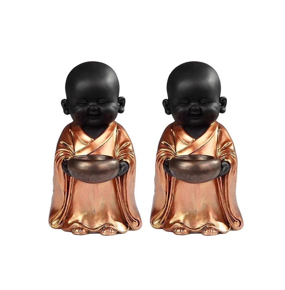 Fc Design "2-pc Set" 7"H Standing Little Buddhist Monk with Alms Bowl in Gold and Black Figurine Statue Ornament Home Room Office Decor and Perfect Id