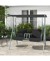 Outsunny 2 Person Porch Swing with Canopy, Table, Storage Console,