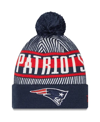 New Era Men's Navy New England Patriots Striped Cuffed Knit Hat with Pom