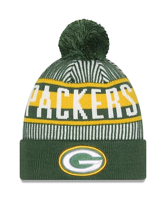 New Era Men's Green Green Bay Packers Striped Cuffed Knit Hat with Pom