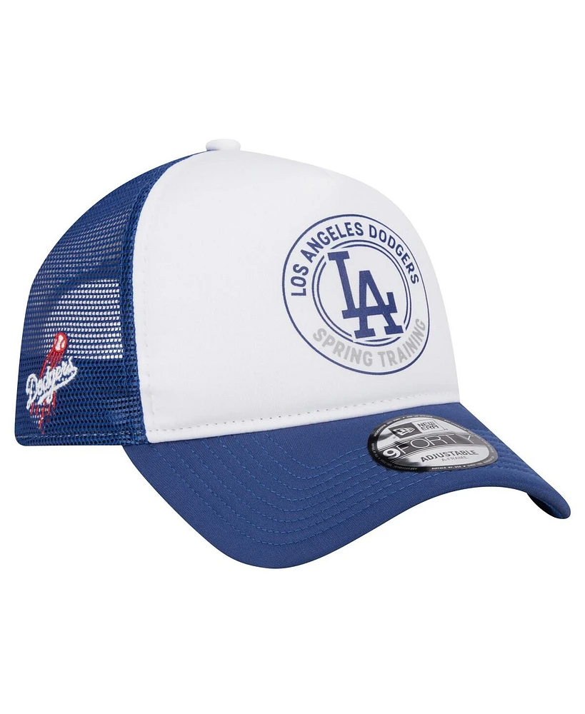 New Era Men's White/Royal Los Angeles Dodgers Spring Training Circle Foam A-Frame 9FORTY Trucker Adjustable Hat