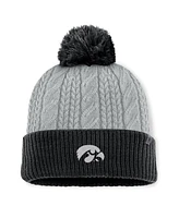 Top of the World Women's Gray/Black Iowa Hawkeyes Becca Cuffed Knit Hat with Pom