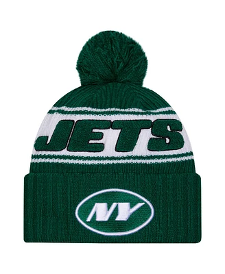 New Era Men's Green New York Jets 2024 Sideline Cuffed Knit Hat with Pom