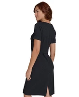 Tommy Hilfiger Women's Textured Crewneck Short-Sleeve Sheath Dress