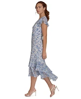 Tommy Hilfiger Women's Floral Print Chiffon Flutter-Sleeve Midi Dress