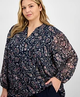 Tommy Hilfiger Plus Paisley Pintuck-Front Tunic, Exclusively at Macy's