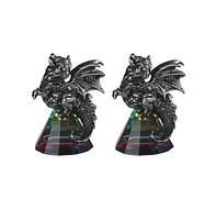 Fc Design "2-pc Set" 3.5"H Silver Dragon Standing on Pyramid Glass Figurine Statue Ornament Home Room Office Decor and Perfect Ideas for Housewarming,