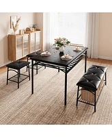 gaomon Dining Table Set for 4 with Benche/Stools Kitchen Table Set with Storage Shelves Dining Table Set with Pu Cusion Dining Room Furniture Table an