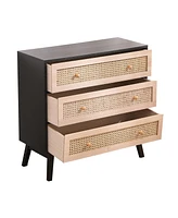 Slickblue 3-Drawers Rattan Storage Cabinet Rattan Drawer for Bedroom