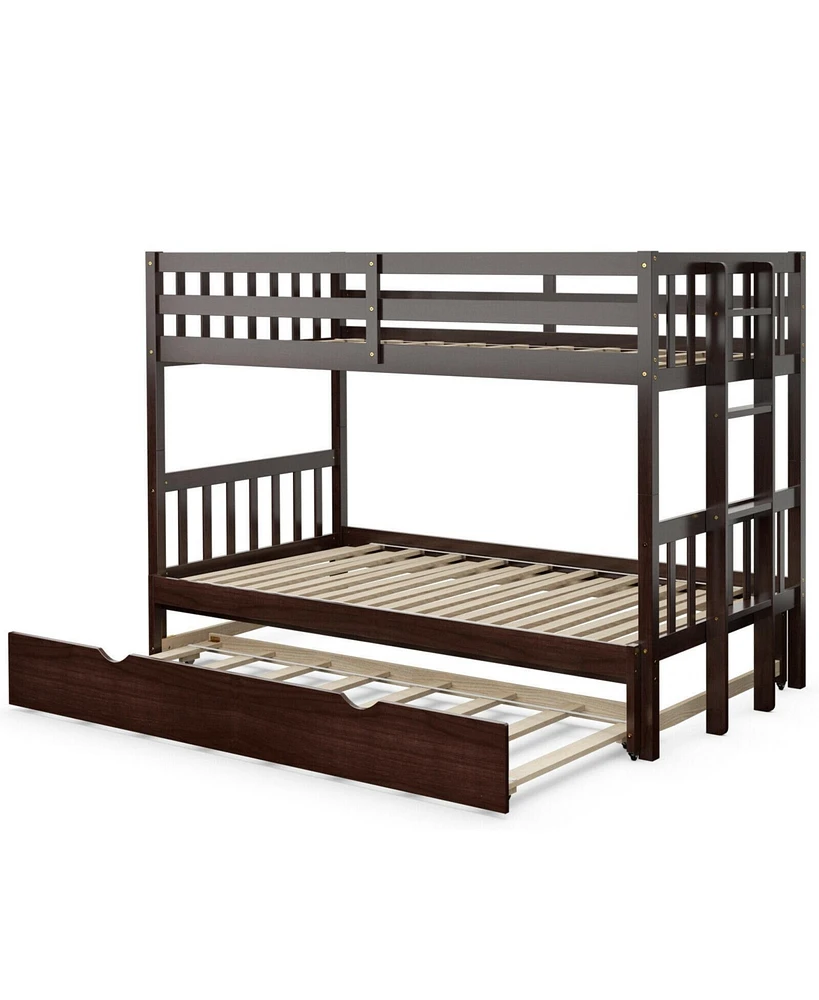 Gouun Twin Pull-Out Bunk Bed with Trundle Wooden Ladder