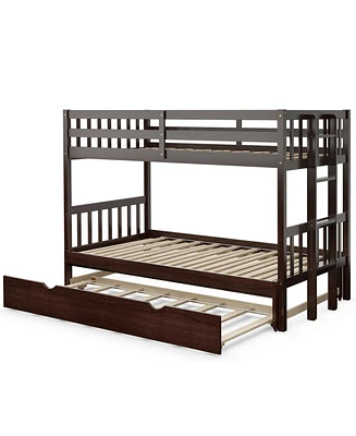 Gouun Twin Pull-Out Bunk Bed with Trundle Wooden Ladder