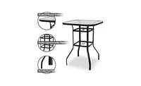 Slickblue Square Outdoor Bar Height Bistro Table with Tempered Glass Tabletop & Umbrella Hole