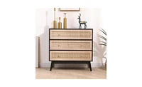 Slickblue 3-Drawers Rattan Storage Cabinet Rattan Drawer for Bedroom