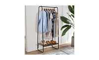 Slickblue Freestanding Clothes Rack with Wood Shelf for Stylish and Functional Clothing Storage