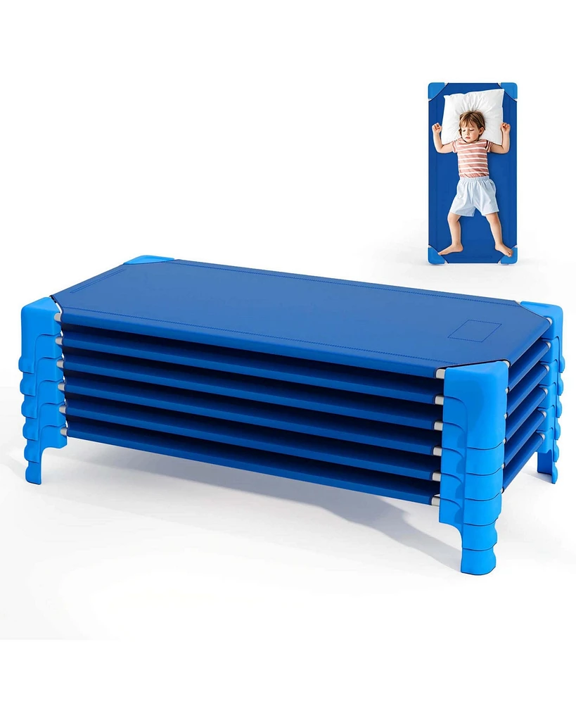 Costway 6 Pack Stackable Daycare Cots with Easy Lift Corners Heavy-Duty Metal Frame Kids