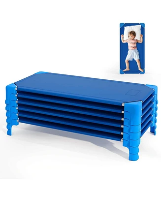 Costway 6 Pack Stackable Daycare Cots with Easy Lift Corners Heavy-Duty Metal Frame Kids