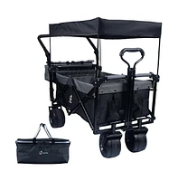 Slickblue Collapsible Heavy-Duty Folding Wagon Cart with Removable Canopy for Easy Transport and Outdoor Use