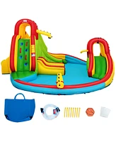 Inflatable Water Slide Park with Climbing Wall Water Cannon and Splash Pool