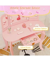 Costway Kids Vanity Set Princess Table & Chair with Lighted Mirror