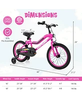 Costway 16" Led Lighted Kids Bike with Adjustable Seat Coaster Brake Training Wheels