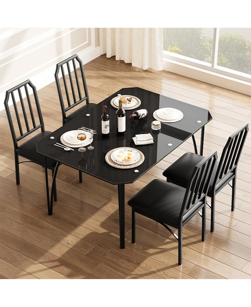 gaomon Glass Dining Table Set for 4, Kitchen Table Chairs Set of 4 with Comfortable Pu Cushion, Dining Room Table Set for 4 with Kitchen Chairs Furnit