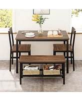 gaomon Dining Table Set for 4, Modern Kitchen Table with Bench and Chairs, 4 Piece Dining Room Table with Storage Rack for Small Spaces