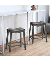 Gymax Set of 2 Saddle Bar Stools Counter Height Kitchen Chairs w/ Rubber Wood Legs