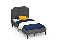 Linen Twin Upholstered Platform Bed Frame with Headboard and Mattress Foundation