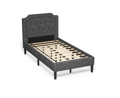 Linen Twin Upholstered Platform Bed Frame with Headboard and Mattress Foundation