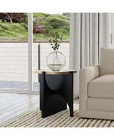 LuxenHome Modern Black and Brown Square Side and End Table