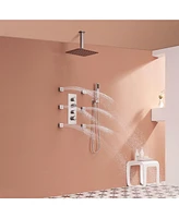 Boyel Living Brushed Nickel Celling Mount Thermostatic Rain Shower System with Handheld and Wall Body Jets 3 Functions Faucet